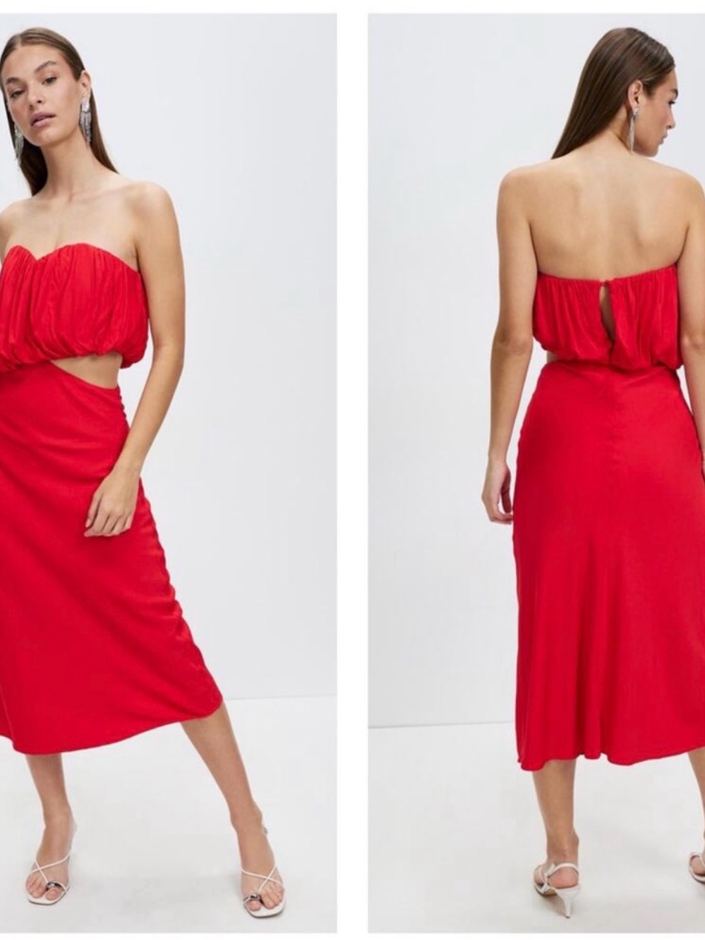 Free People Strapless Red Cutout Midi Dress OVERFLOW 2.0 RED
